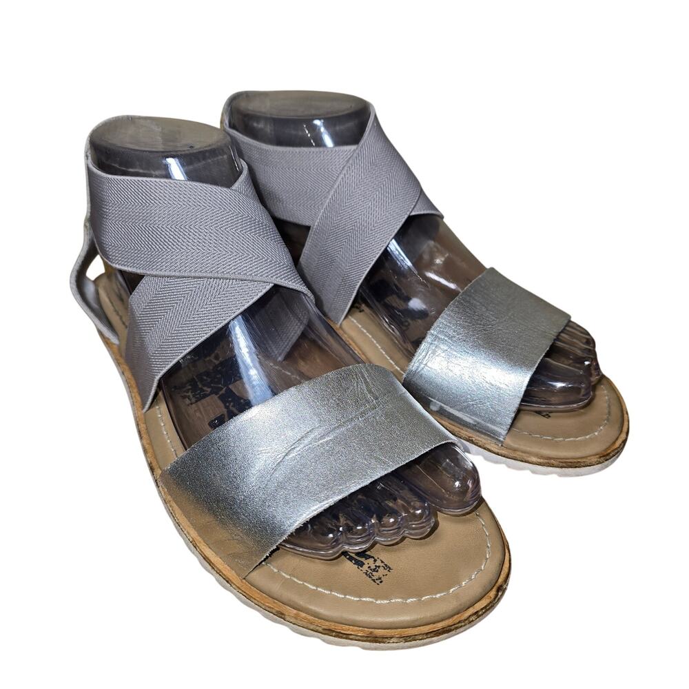 Sorel Ella II NL3202-034 Womens Gray Leather Casual Elastic Strappy Flats US 7